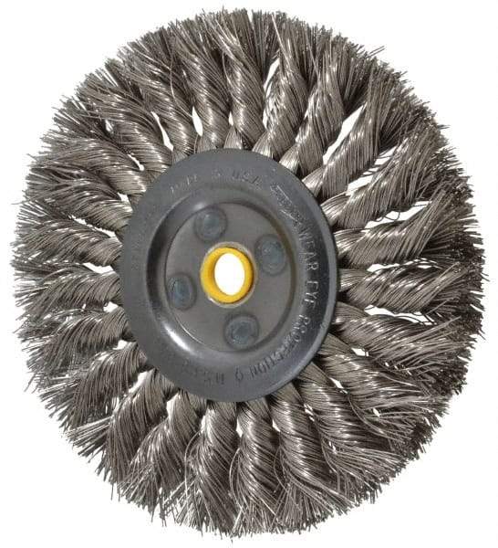 Osborn - 6" OD, 5/8" Arbor Hole, Knotted Stainless Steel Wheel Brush - 1/2" Face Width, 1-1/2" Trim Length, 0.016" Filament Diam, 9,000 RPM - Exact Industrial Supply