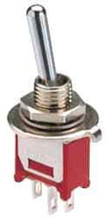 GC/Waldom - DPDT Miniature On-Off-On Toggle Switch - Solder Lug Terminal, Bat Handle Actuator, 125 VAC at 5 A & 250 VAC at 2 A - Exact Industrial Supply