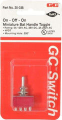 GC/Waldom - 4PDT Miniature On-Off-On Toggle Switch - Solder Lug Terminal, Bat Handle Actuator, 125 VAC at 5 A & 250 VAC at 2 A - Exact Industrial Supply