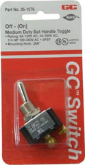 GC/Waldom - SPST Medium Duty Off-On Toggle Switch - Screw Terminal, Bat Handle Actuator, 1/4 hp at 125/250 VAC hp, 125 VAC at 6 A & 250 VAC at 3 A - Exact Industrial Supply