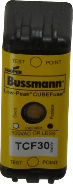 Blade Time Delay Fuse: CF, 30 A, 1-7/8″ OAL 100 kA at DC, 200 (CSA RMS) & 300 (UL RMS), Glass Filled PES