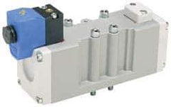 Parker - 4 Way, 2 Position, Aluminum Solenoid Valve - Normally Open Through Ports 1 & 2, Nitrile Seal - Exact Industrial Supply