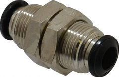 Alpha Technologies - 6mm Outside Diam, Nickel Plated Brass Push-to-Connect Tube Bulkhead Union - 250 Max psi, Tube to Tube Connection, Buna O-Ring - Exact Industrial Supply