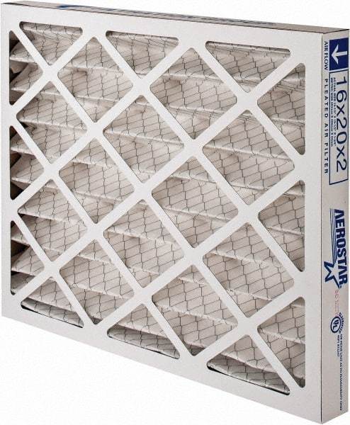 Made in USA - 16" Noml Height x 20" Noml Width x 2" Noml Depth, 35% Capture Efficiency, Wire-Backed Pleated Air Filter - MERV 8, Synthetic, Integrated Paperboard Frame, 500 Max FPM, 825 CFM, For Any Unit - Exact Industrial Supply