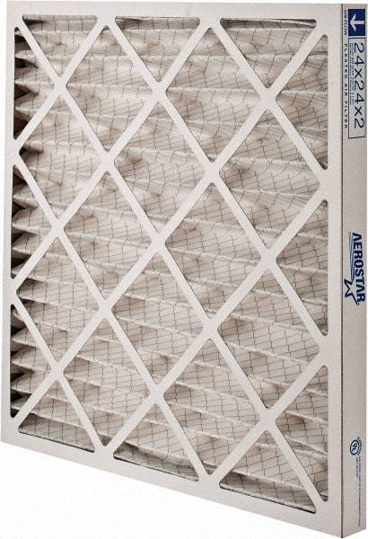 Made in USA - 24" Noml Height x 24" Noml Width x 2" Noml Depth, 35% Capture Efficiency, Wire-Backed Pleated Air Filter - MERV 8, Synthetic, Integrated Paperboard Frame, 500 Max FPM, 1,500 CFM, For Any Unit - Exact Industrial Supply
