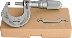 Mitutoyo - 0 to 1" Range, 0.0001" Graduation, Mechanical Outside Micrometer - Friction Thimble, Accurate to 0.0001" - Exact Industrial Supply