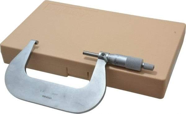 Mitutoyo - 3 to 4" Range, 0.0001" Graduation, Mechanical Outside Micrometer - Ratchet Stop Thimble, Accurate to 0.00015" - Exact Industrial Supply