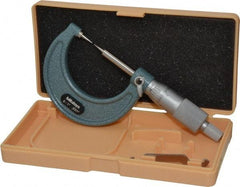 Mitutoyo - 1 Inch, 38mm Throat Depth, Ratchet Stop, Mechanical Point Micrometer - Accurate Up to 0.00015 Inch, 0.001 Inch Graduation, 0.5039 Inch Point Length, 15° Point Angle, 18mm Head Diameter, 6.35mm Spindle Diameter - Exact Industrial Supply