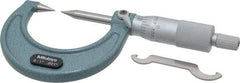 Mitutoyo - 1 Inch, 38mm Throat Depth, Ratchet Stop, Mechanical Point Micrometer - Accurate Up to 0.00015 Inch, 0.001 Inch Graduation, 0.5039 Inch Point Length, 30° Point Angle, 18mm Head Diameter, 6.35mm Spindle Diameter - Exact Industrial Supply