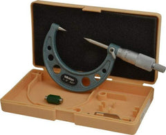 Mitutoyo - 1 to 2 Inch, 49mm Throat Depth, Ratchet Stop, Mechanical Point Micrometer - Accurate Up to 0.00015 Inch, 0.001 Inch Graduation, 0.5039 Inch Point Length, 30° Point Angle, 18mm Head Diameter, 6.35mm Spindle Diameter - Exact Industrial Supply