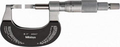 Mitutoyo - 0" to 1" Mechanical Satin Chrome Coated with Thermal Shield Blade Micrometer - 0.0002" Accuracy, 0.0001" Graduation, 0.75mm Blade Thickness, Ratchet Stop Thimble - Exact Industrial Supply