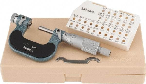 Mitutoyo - 0 to 1" Range, Mechanical Screw Thread Micrometer - Ratchet Stop Thimble, 0.001" Graduation, 0.0002" Accuracy - Exact Industrial Supply