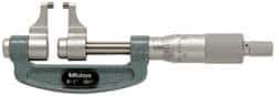 Mitutoyo - 1 to 2" Range, 0.001" Graduation, Mechanical Outside Micrometer - Ratchet Stop Thimble, Accurate to 0.0003" - Exact Industrial Supply