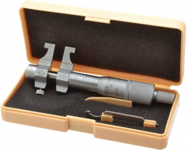 Mitutoyo - 1 to 2 Inch Range, Carbide Satin Chrome Coated, Mechanical Inside Caliper Micrometer - 0.001 Inch Graduation, 0.0003 Inch Accuracy - Exact Industrial Supply