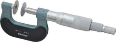 Mitutoyo - 0 to 1 Inch, 0.001 Inch Graduation, Ratchet Stop Thimble, Mechanical Disc Micrometer - 0.0002 Inch Accuracy, 0.7874 Inch Disc, 8mm Spindle, 0.0001 Inch Resolution - Exact Industrial Supply