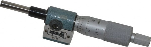 Mitutoyo - 1 Inch, 18mm Ratchet Stop Thimble, 6.35mm Diameter x 27mm Long Spindle, Digital Counter Mechanical Micrometer Head - Exact Industrial Supply