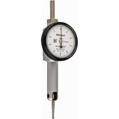 Mitutoyo - 0.01 Inch Range, 0.0001 Inch Dial Graduation, Horizontal Dial Test Indicator - 1.27 Inch White Dial, 0-5-0 Dial Reading, Accurate to 0.0002 Inch - Exact Industrial Supply