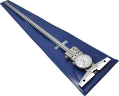Mitutoyo - 0 to 12 Inch Range, Stainless Steel, White Dial Depth Gage - 0.0015 Inch Graduation, 0.0015 Inch Accuracy, 4 Inch Base Measuring Length - Exact Industrial Supply