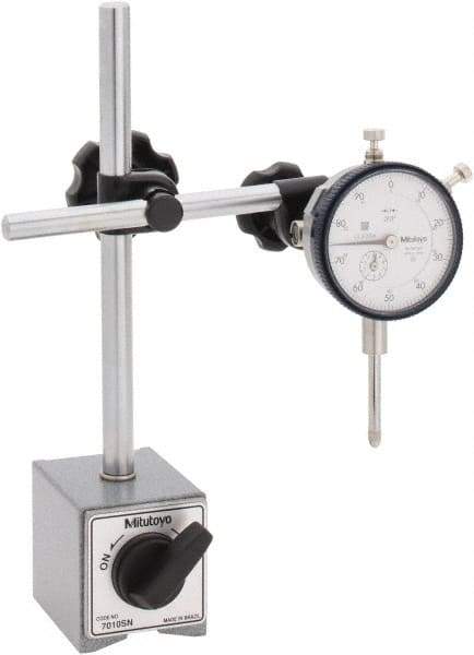 Mitutoyo - 0.001" Graduation, 1" Max Meas, 0-100 Dial Reading, Dial Indicator & Base Kit - 58mm Base Length x 50mm Base Width x 55mm Base Height - Exact Industrial Supply