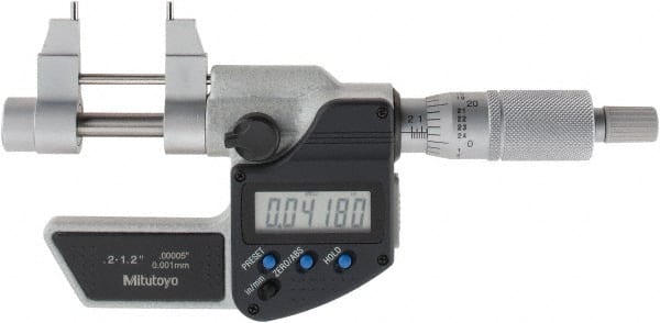 Mitutoyo - 0.2 to 1.2" Range, 0.00005" Resolution, Electronic Inside & Tubular Micrometer - Exact Industrial Supply