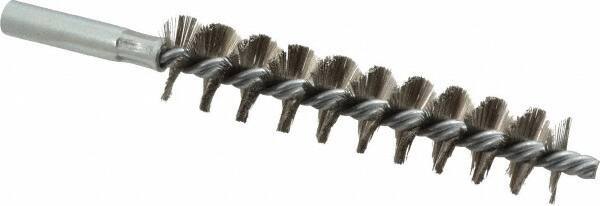 Schaefer Brush - 4" Brush Length, 7/8" Diam, Double Stem, Single Spiral Tube Brush - 6-1/4" Long, Stainless Steel, 12-24 Female Connection - Exact Industrial Supply