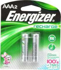 Energizer - Size AAA, NiMH, 2 Pack, Standard Battery - 1.2 Volts, Flat Terminal, ANSI Regulated - Exact Industrial Supply