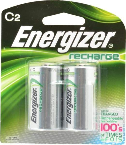 Energizer - Size C, NiMH, 2 Pack, Standard Battery - 1.2 Volts, Flat Terminal, ANSI Regulated - Exact Industrial Supply