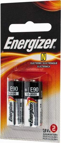 Energizer - Size N, Alkaline, 2 Pack, Specialty Battery - 1.5 Volts, Flat Terminal, LR1, ANSI, IEC Regulated - Exact Industrial Supply