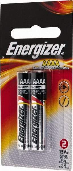 Energizer - Size AAAA, Alkaline, 2 Pack, Standard Battery - 1.5 Volts, Flat Terminal, LR61, LR8D425, ANSI, IEC Regulated - Exact Industrial Supply