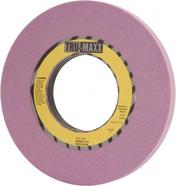 Tru-Maxx - 12" Diam x 5" Hole x 1" Thick, I Hardness, 60 Grit Surface Grinding Wheel - Aluminum Oxide, Type 1, Medium Grade, 2,705 Max RPM, Vitrified Bond, No Recess - Exact Industrial Supply