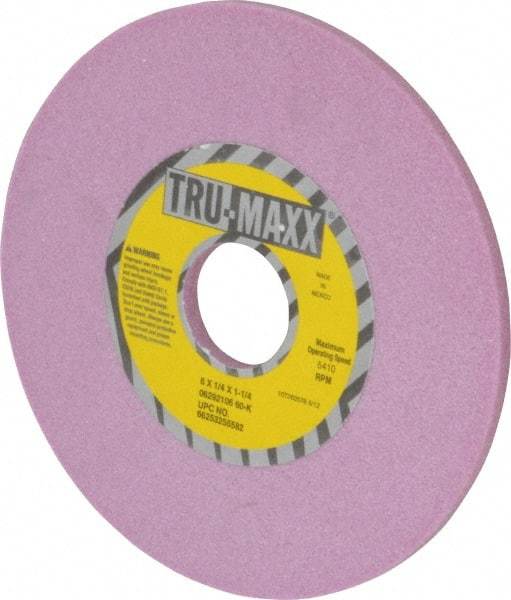 Tru-Maxx - 6" Diam x 1-1/4" Hole x 1/4" Thick, K Hardness, 60 Grit Surface Grinding Wheel - Aluminum Oxide, Type 1, Medium Grade, 5,410 Max RPM, Vitrified Bond, No Recess - Exact Industrial Supply
