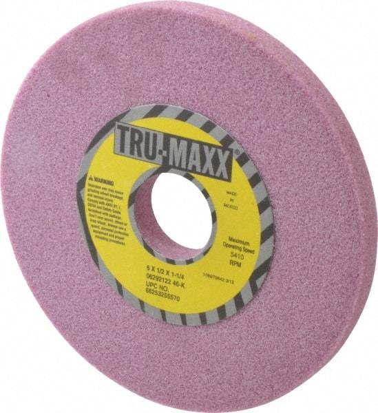 Tru-Maxx - 6" Diam x 1-1/4" Hole x 1/2" Thick, K Hardness, 46 Grit Surface Grinding Wheel - Aluminum Oxide, Type 1, Coarse Grade, 5,410 Max RPM, Vitrified Bond, No Recess - Exact Industrial Supply