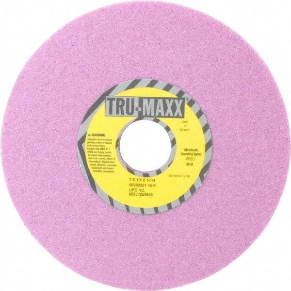 Tru-Maxx - 7" Diam x 1-1/4" Hole x 1/4" Thick, K Hardness, 46 Grit Surface Grinding Wheel - Aluminum Oxide, Type 1, Coarse Grade, 3,600 Max RPM, Vitrified Bond, No Recess - Exact Industrial Supply