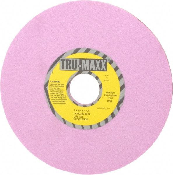 Tru-Maxx - 7" Diam x 1-1/4" Hole x 1/4" Thick, H Hardness, 80 Grit Surface Grinding Wheel - Aluminum Oxide, Type 1, Medium Grade, 3,600 Max RPM, Vitrified Bond, No Recess - Exact Industrial Supply