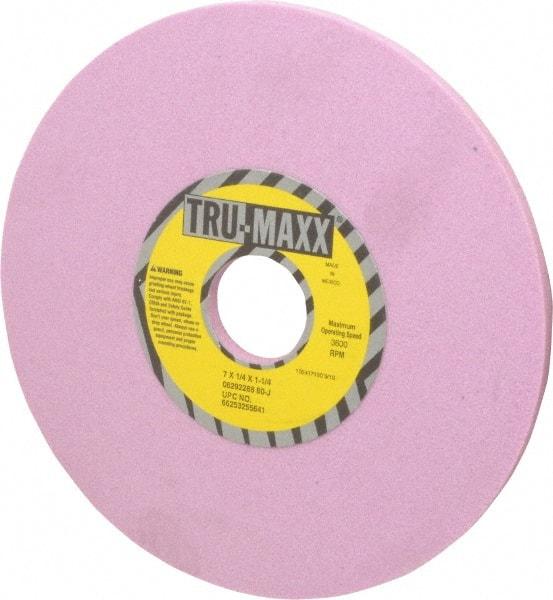 Tru-Maxx - 7" Diam x 1-1/4" Hole x 1/4" Thick, J Hardness, 80 Grit Surface Grinding Wheel - Aluminum Oxide, Type 1, Medium Grade, 3,600 Max RPM, Vitrified Bond, No Recess - Exact Industrial Supply
