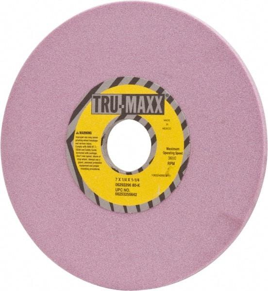 Tru-Maxx - 7" Diam x 1-1/4" Hole x 1/4" Thick, K Hardness, 80 Grit Surface Grinding Wheel - Aluminum Oxide, Type 1, Medium Grade, 3,600 Max RPM, Vitrified Bond, No Recess - Exact Industrial Supply