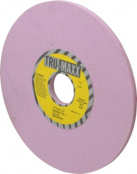 Tru-Maxx - 7" Diam x 1-1/4" Hole x 1/4" Thick, J Hardness, 100 Grit Surface Grinding Wheel - Aluminum Oxide, Type 1, Fine Grade, 3,600 Max RPM, Vitrified Bond, No Recess - Exact Industrial Supply