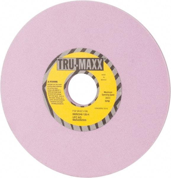 Tru-Maxx - 7" Diam x 1-1/4" Hole x 1/4" Thick, H Hardness, 120 Grit Surface Grinding Wheel - Aluminum Oxide, Type 1, Fine Grade, 3,600 Max RPM, Vitrified Bond, No Recess - Exact Industrial Supply