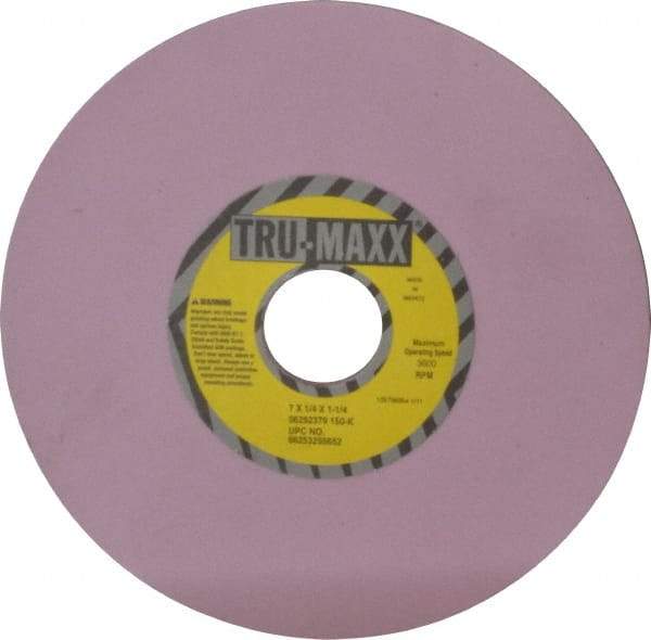 Tru-Maxx - 7" Diam x 1-1/4" Hole x 1/4" Thick, K Hardness, 150 Grit Surface Grinding Wheel - Aluminum Oxide, Type 1, Very Fine Grade, 3,600 Max RPM, Vitrified Bond, No Recess - Exact Industrial Supply