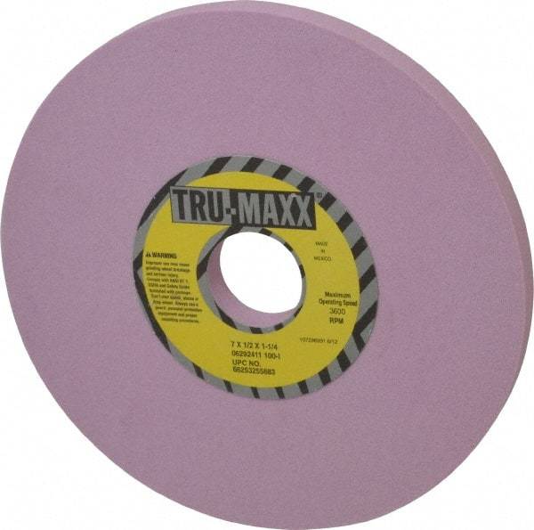 Tru-Maxx - 7" Diam x 1-1/4" Hole x 1/2" Thick, I Hardness, 100 Grit Surface Grinding Wheel - Aluminum Oxide, Type 1, Fine Grade, 3,600 Max RPM, Vitrified Bond, No Recess - Exact Industrial Supply