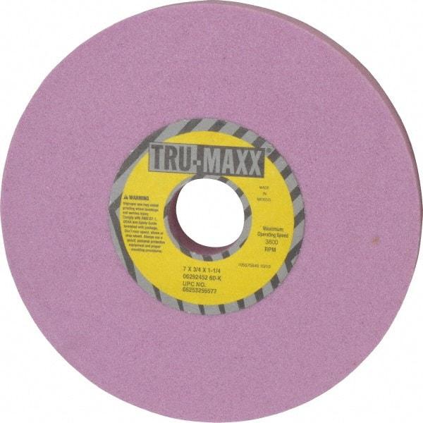 Tru-Maxx - 7" Diam x 1-1/4" Hole x 3/4" Thick, K Hardness, 60 Grit Surface Grinding Wheel - Aluminum Oxide, Type 1, Medium Grade, 3,600 Max RPM, Vitrified Bond, No Recess - Exact Industrial Supply