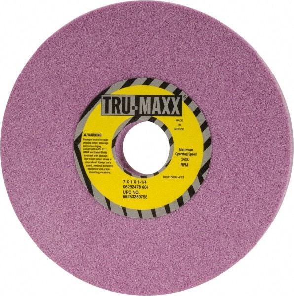 Tru-Maxx - 7" Diam x 1-1/4" Hole x 1" Thick, I Hardness, 60 Grit Surface Grinding Wheel - Aluminum Oxide, Type 1, Medium Grade, 3,600 Max RPM, Vitrified Bond, No Recess - Exact Industrial Supply