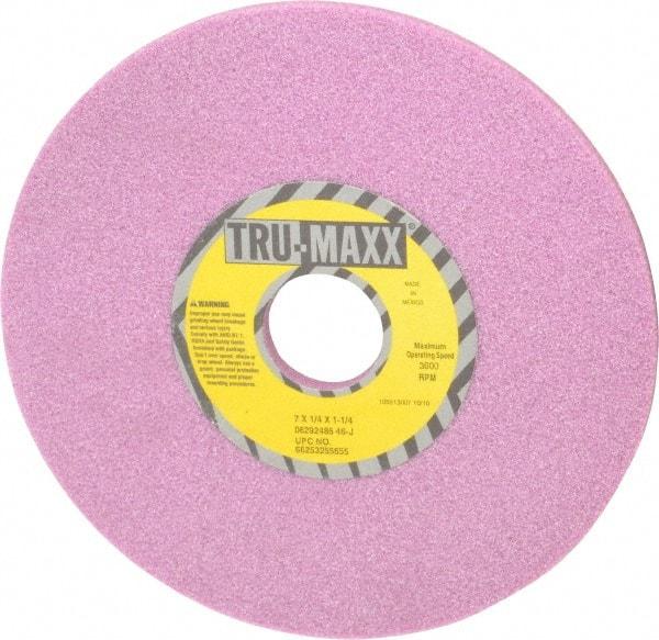 Tru-Maxx - 7" Diam x 1-1/4" Hole x 1/4" Thick, J Hardness, 46 Grit Surface Grinding Wheel - Aluminum Oxide, Type 1, Coarse Grade, 3,600 Max RPM, Vitrified Bond, No Recess - Exact Industrial Supply