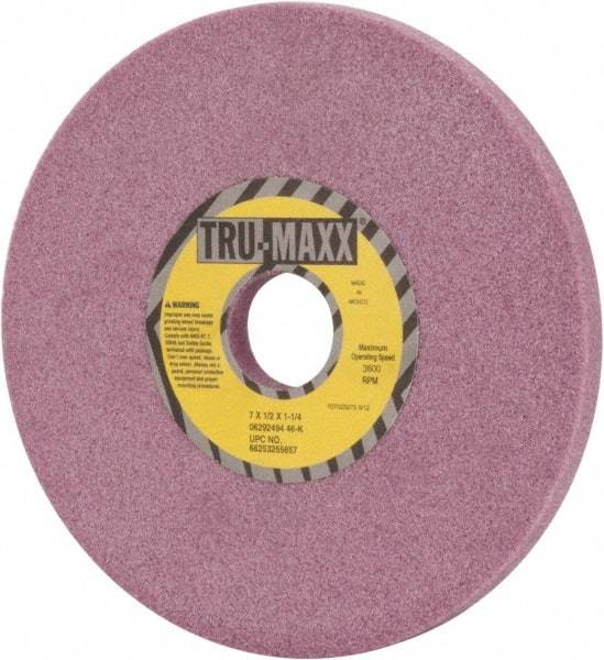 Tru-Maxx - 7" Diam x 1-1/4" Hole x 1/2" Thick, K Hardness, 46 Grit Surface Grinding Wheel - Aluminum Oxide, Type 1, Coarse Grade, 3,600 Max RPM, Vitrified Bond, No Recess - Exact Industrial Supply