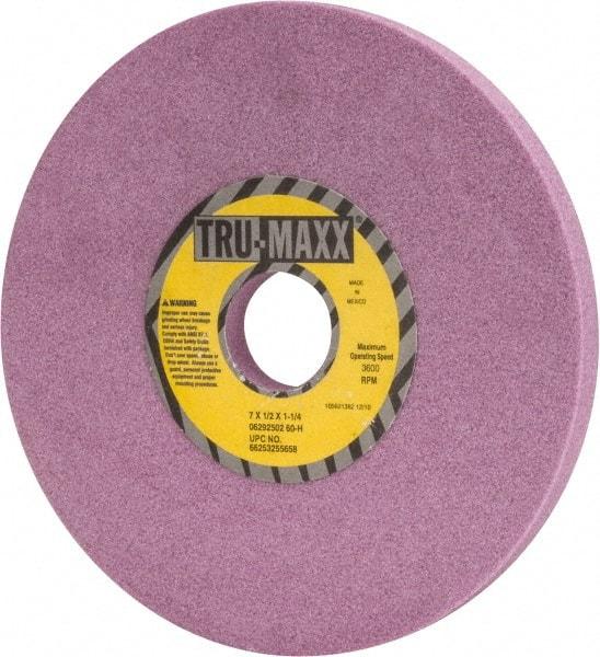 Tru-Maxx - 7" Diam x 1-1/4" Hole x 1/2" Thick, H Hardness, 60 Grit Surface Grinding Wheel - Aluminum Oxide, Type 1, Medium Grade, 3,600 Max RPM, Vitrified Bond, No Recess - Exact Industrial Supply