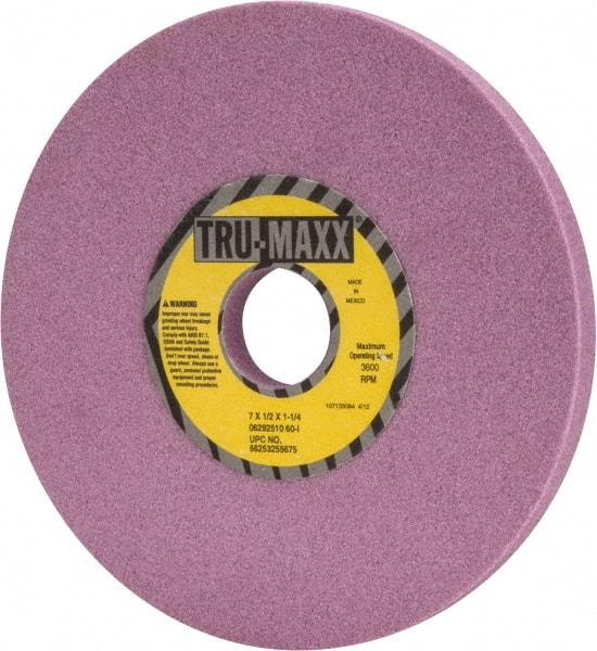 Tru-Maxx - 7" Diam x 1-1/4" Hole x 1/2" Thick, I Hardness, 60 Grit Surface Grinding Wheel - Aluminum Oxide, Type 1, Medium Grade, 3,600 Max RPM, Vitrified Bond, No Recess - Exact Industrial Supply