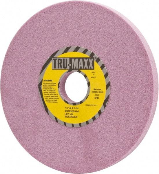 Tru-Maxx - 7" Diam x 1-1/4" Hole x 1/2" Thick, J Hardness, 60 Grit Surface Grinding Wheel - Aluminum Oxide, Type 1, Medium Grade, 3,600 Max RPM, Vitrified Bond, No Recess - Exact Industrial Supply