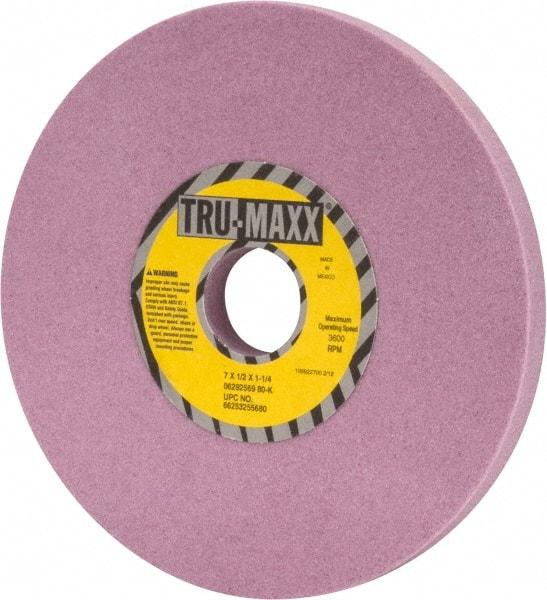 Tru-Maxx - 7" Diam x 1-1/4" Hole x 1/2" Thick, K Hardness, 80 Grit Surface Grinding Wheel - Aluminum Oxide, Type 1, Medium Grade, 3,600 Max RPM, Vitrified Bond, No Recess - Exact Industrial Supply
