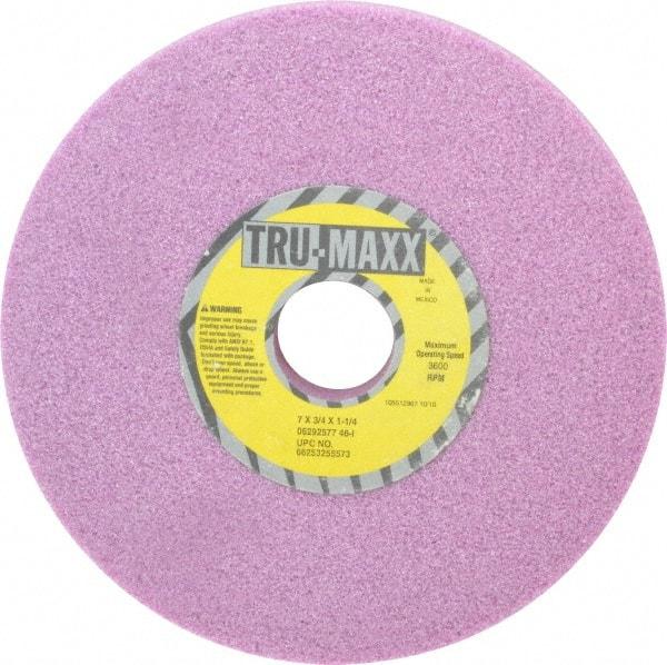 Tru-Maxx - 7" Diam x 1-1/4" Hole x 3/4" Thick, I Hardness, 46 Grit Surface Grinding Wheel - Aluminum Oxide, Type 1, Coarse Grade, 3,600 Max RPM, Vitrified Bond, No Recess - Exact Industrial Supply