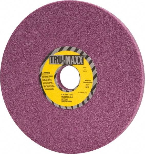 Tru-Maxx - 8" Diam x 1-1/4" Hole x 1/2" Thick, J Hardness, 46 Grit Surface Grinding Wheel - Aluminum Oxide, Type 1, Coarse Grade, 3,600 Max RPM, Vitrified Bond, No Recess - Exact Industrial Supply
